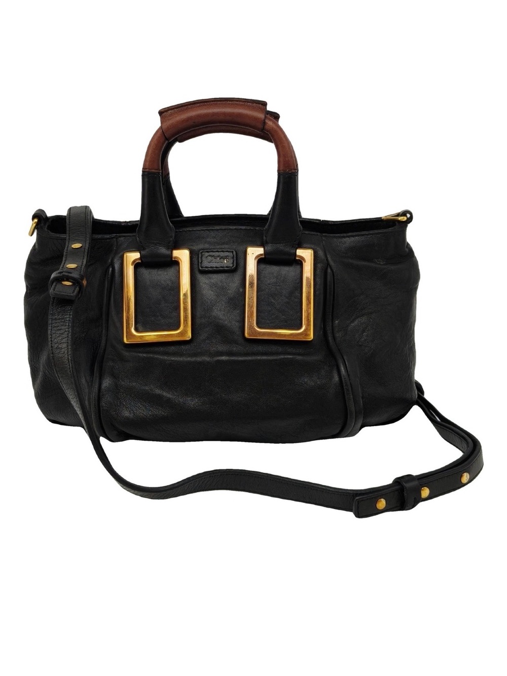 Chloe Ethel Mini Leather Satchel Handbag with Brown Top Handle and Gold Hardware